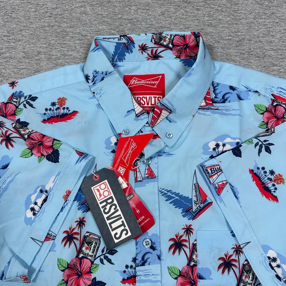 RSVLTS Budweiser Shirt Mens XL Regatta Have A Bud Short Sleeve Button Up NEW